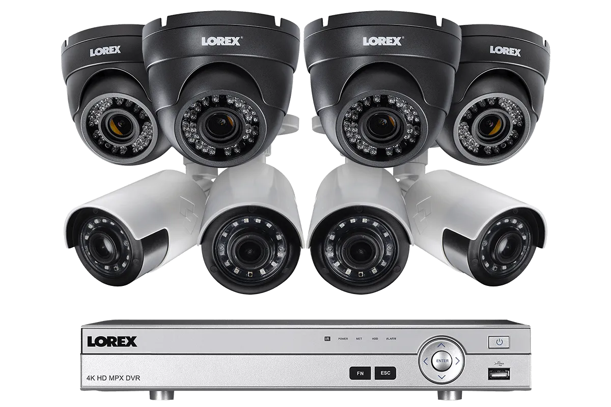 1080p HD Outdoor Security System with 4 Ultra Wide Lens Cameras and 4 Vandal proof 3x Zoom Cameras, 150ft Night Vision