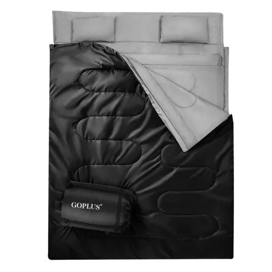 2 Person Waterproof Sleeping Bag with 2 Pillows-Black