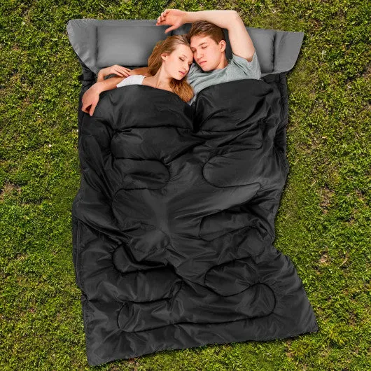 2 Person Waterproof Sleeping Bag with 2 Pillows-Black