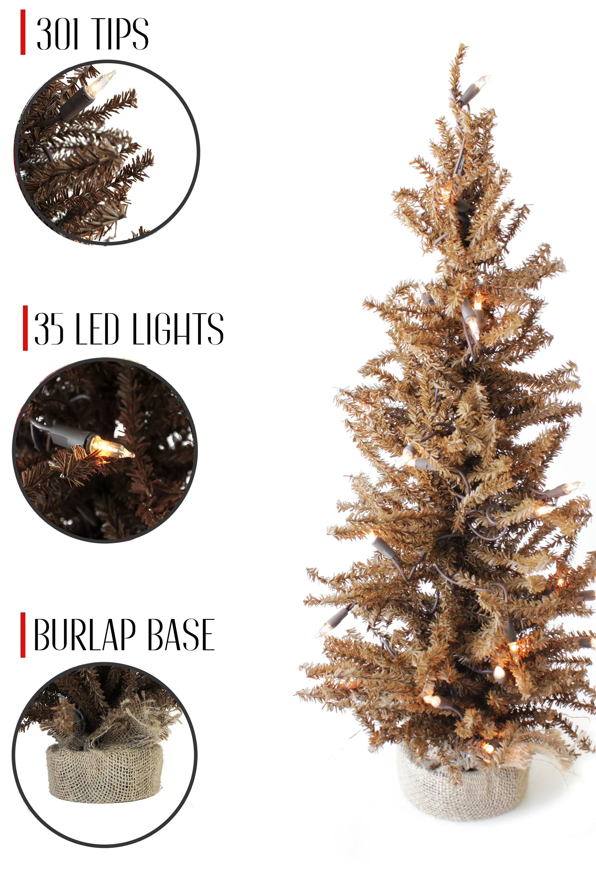 2' Pre-Lit Brown Burlap Base Christmas Tree