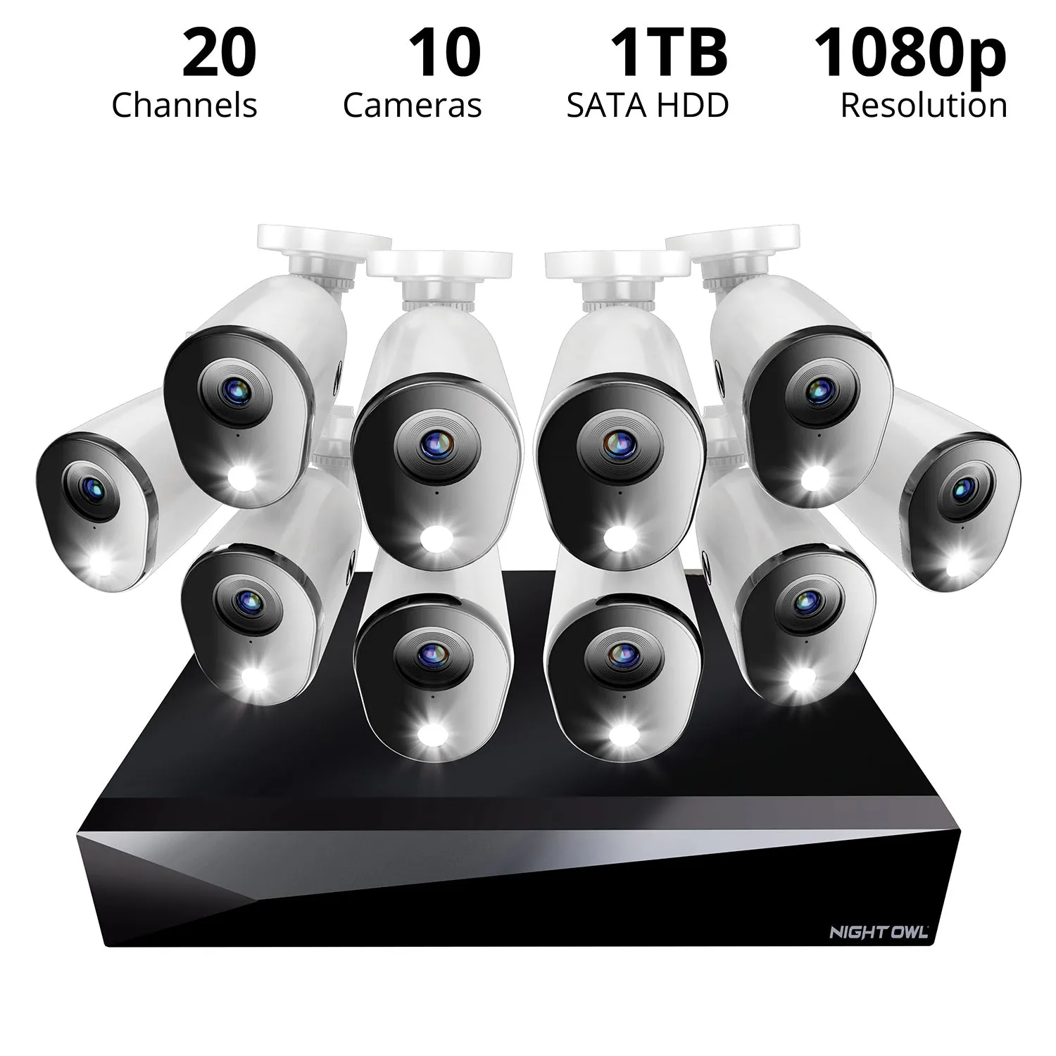 2-Way Audio 20 Channel DVR Security System with 1TB Hard Drive and 10 Wired 1080p Deterrence Cameras