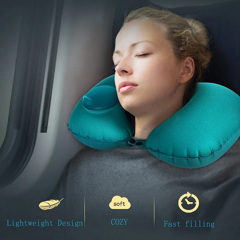 Air Inflatable U-Shaped Travel Neck Pillow Cushion Sxc-02592 Blue