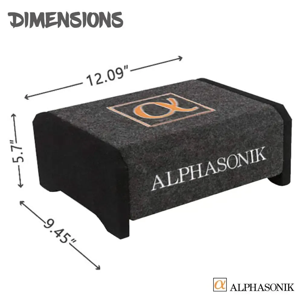 Alphasonik AS8DF 8" 600 Watts 4-Ohm Down Fire Shallow Mount Flat Enclosed Subwoofer