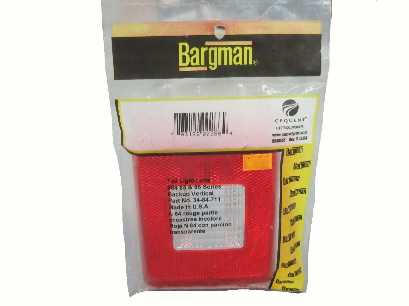 Bargman Lens for #84 & 86 Series, w/ Backup Lens 1569-0849