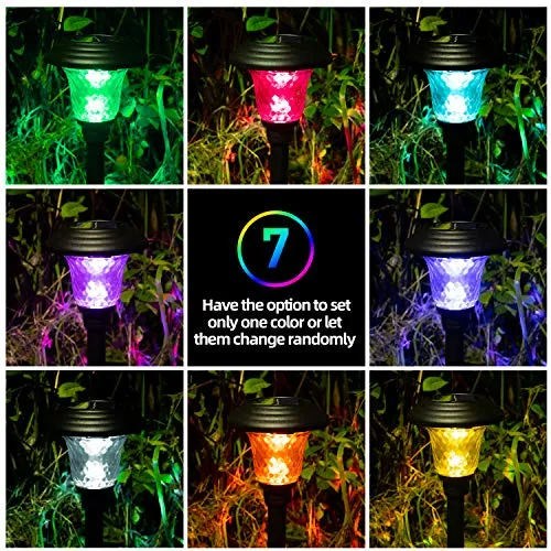 BEAU JARDIN 8 Pack Solar Lights with 7 Color Changing Pathway Outdoor Garden Glass Colorful Landscape Lighting Yard Black BG293