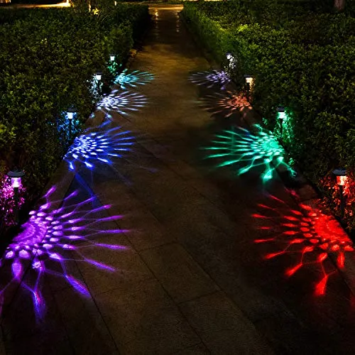 BEAU JARDIN 8 Pack Solar Lights with 7 Color Changing Pathway Outdoor Garden Glass Colorful Landscape Lighting Yard Black BG293