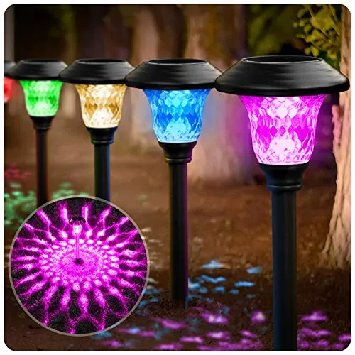 BEAU JARDIN 8 Pack Solar Lights with 7 Color Changing Pathway Outdoor Garden Glass Colorful Landscape Lighting Yard Black BG293