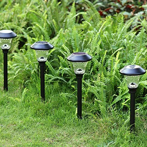 BEAU JARDIN 8 Pack Solar Lights with 7 Color Changing Pathway Outdoor Garden Glass Colorful Landscape Lighting Yard Black BG293