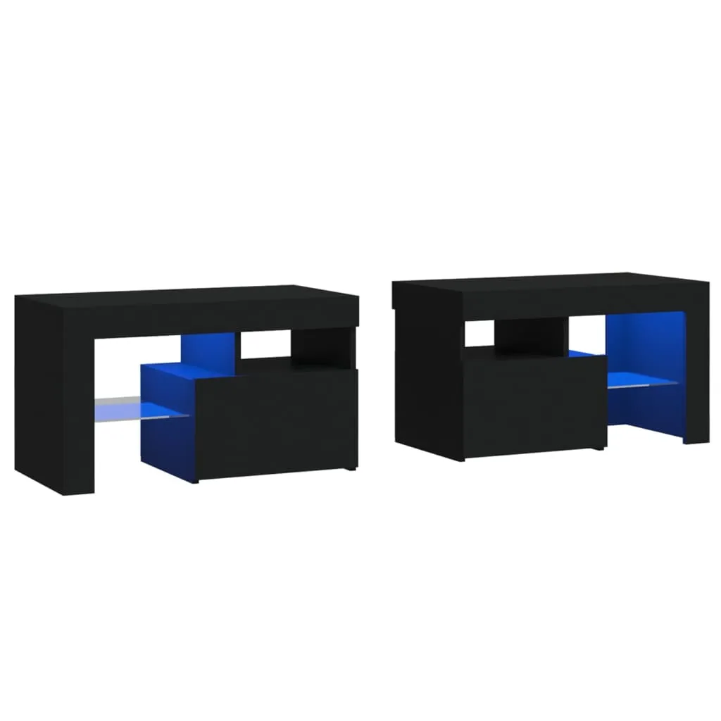 Bedside Cabinets 2 pcs with LED Lights Black 70x36.5x40 cm