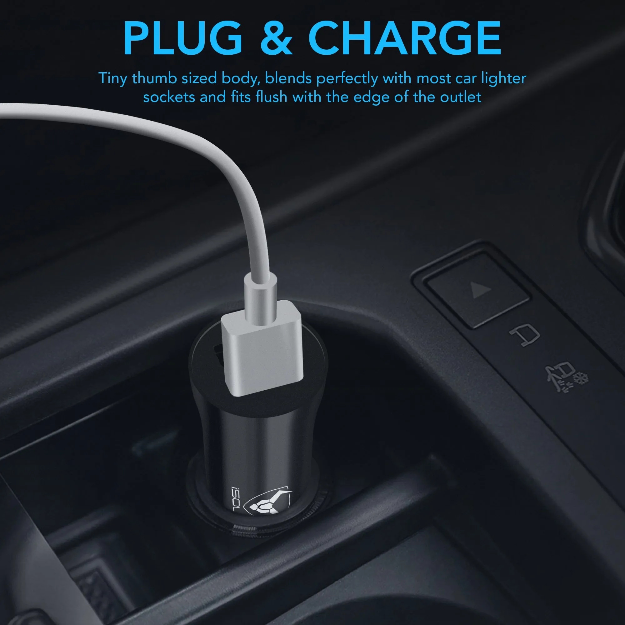 Black Car Charger, Dual USB 3.1A Car Phone Charger