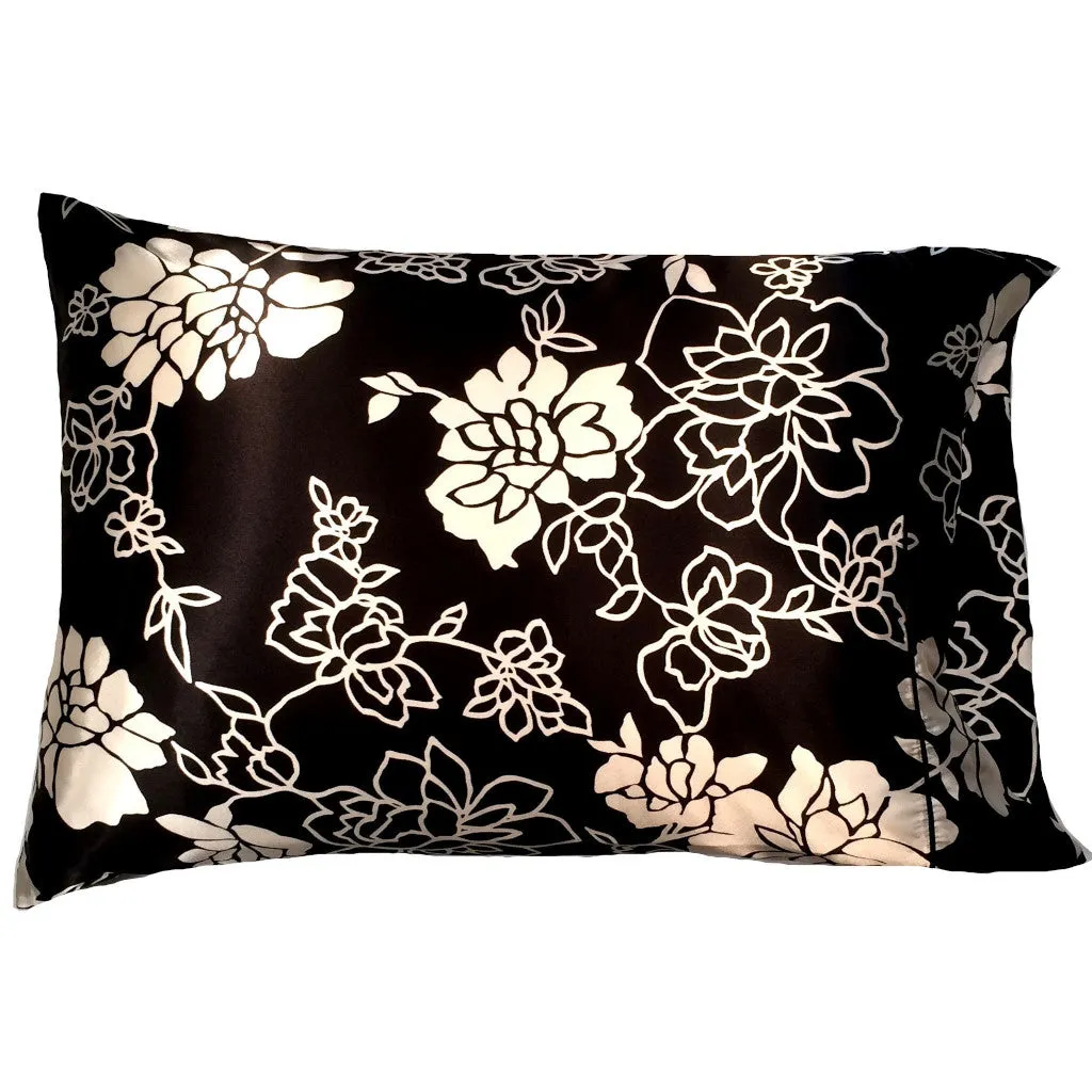 Black with White Etched Flowers Bedroom Pillow, Luxuriously Smooth.