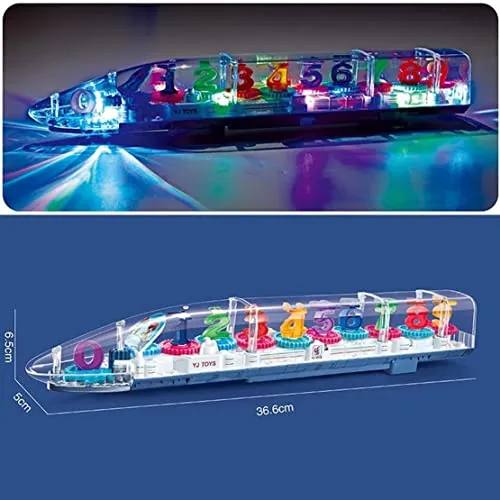 Cable World® Transparent 3D Train Toy 360 Degree Rotation, Gear Simulation Mechanical Train Sound and Light Toy for 2-5 Years Boys and Girls