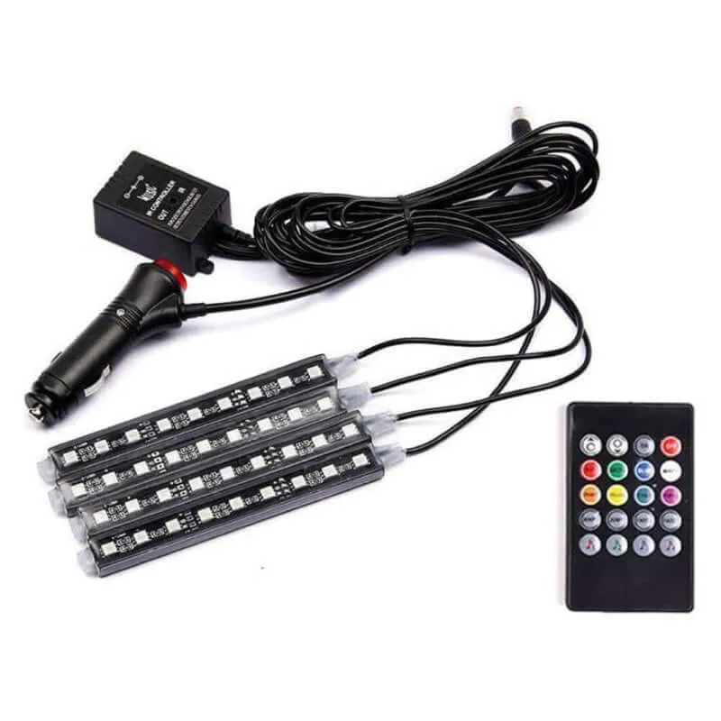 Car Led Lights Car Led Strip Lights 4Pcs Car Rgb Led Drl Strip Light Car Auto Remote Control Interior