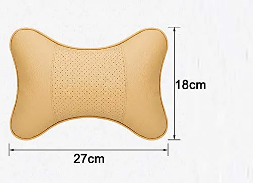 Car Neck Pillows Both Side Pu Leather 2pieces Pack Headrest Fit for Most Cars Filled Fiber Universal Car Pillow (Beige)