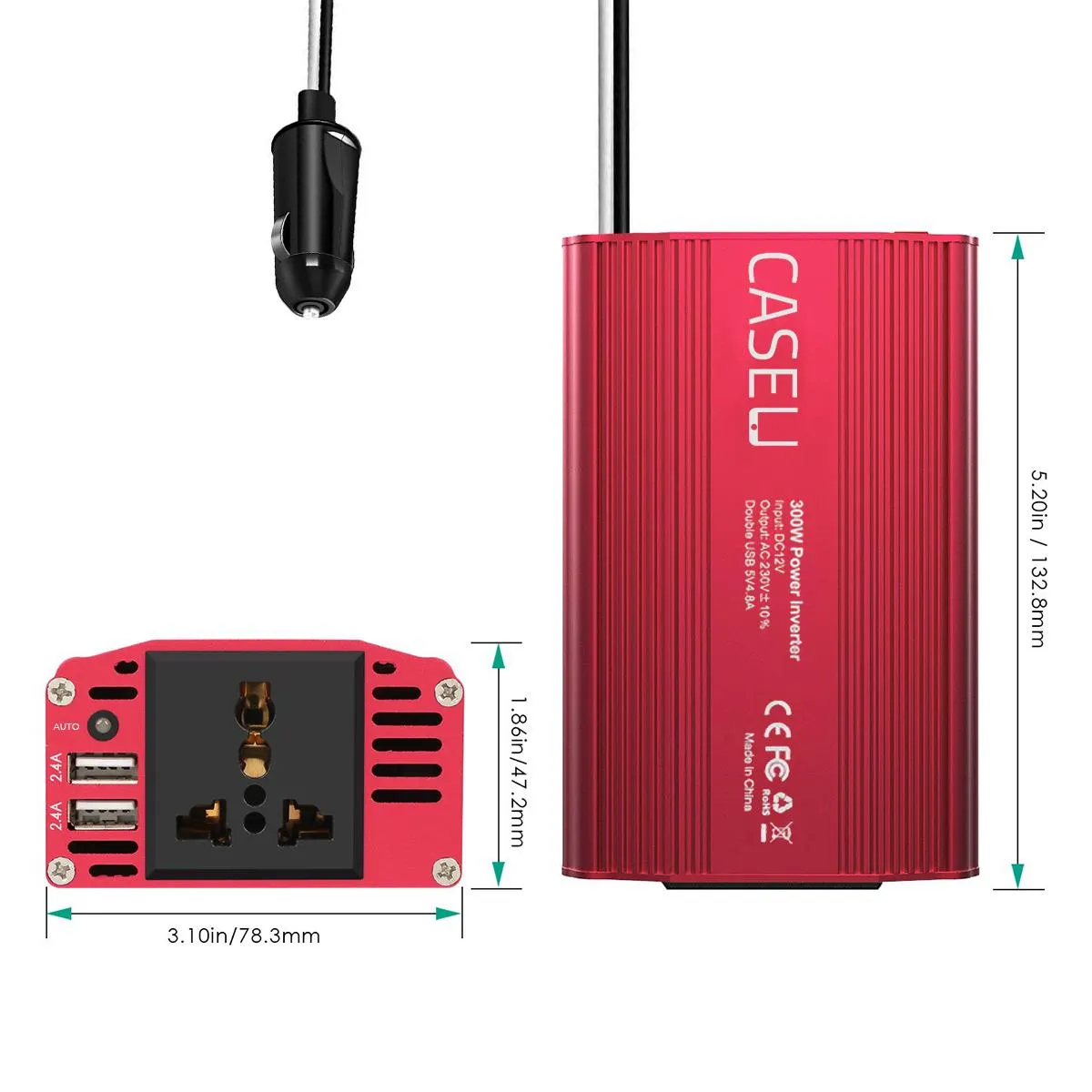 Car Power Inverter with Dual USB Car Charger (300W)