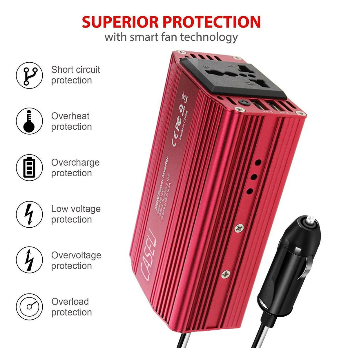 Car Power Inverter with Dual USB Car Charger (300W)