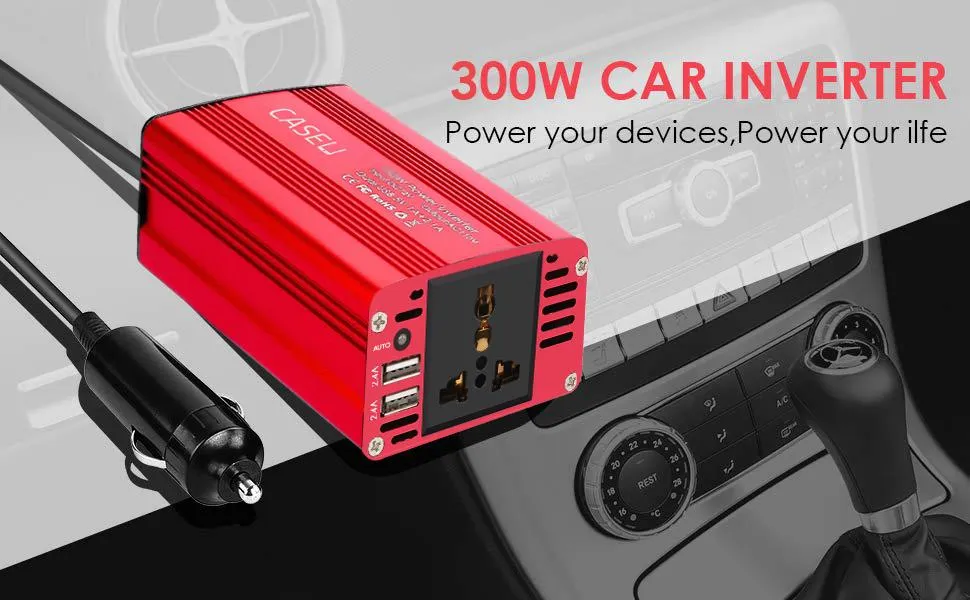 Car Power Inverter with Dual USB Car Charger (300W)