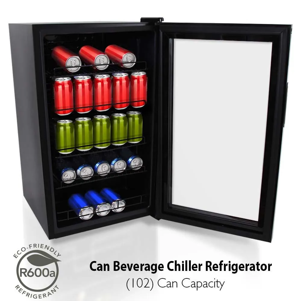 Compact Beverage Fridge Cooler - Can Beverage Chiller Refrigerator (132 Can Capacity)