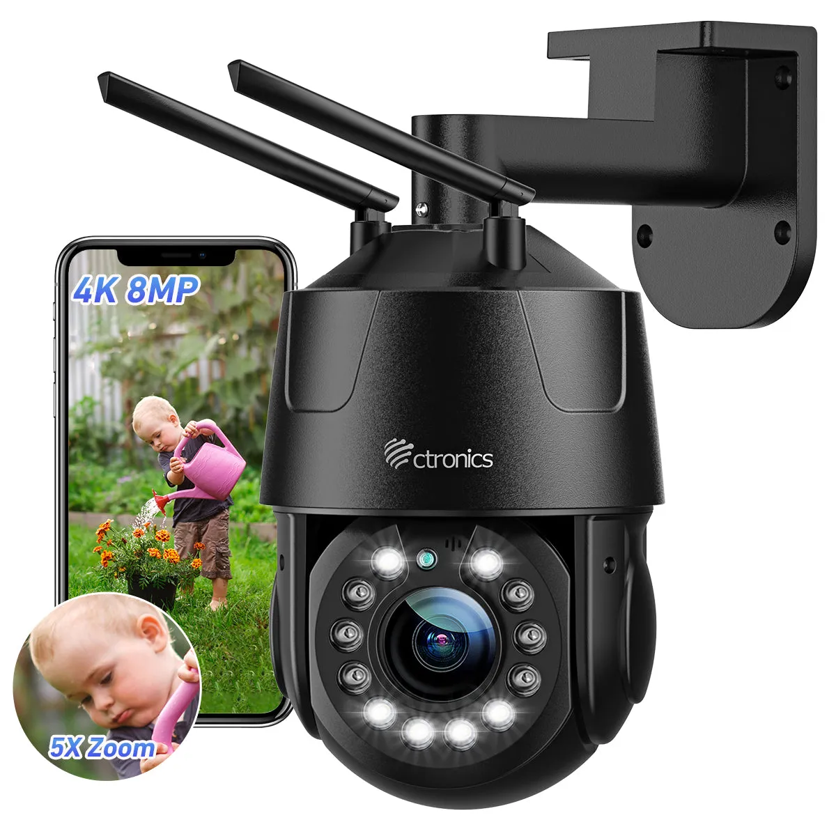 Ctronics 4K 8MP Surveillance Camera with 2.4/5GHz WiFi & People/Vehicle/Animal Detection