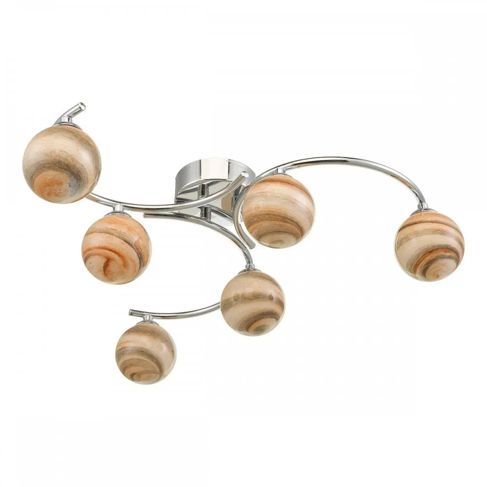 Dar ATI6450-07 | Atiya Semi Flush Light | 6 Light | Polished Chrome & Art Glass