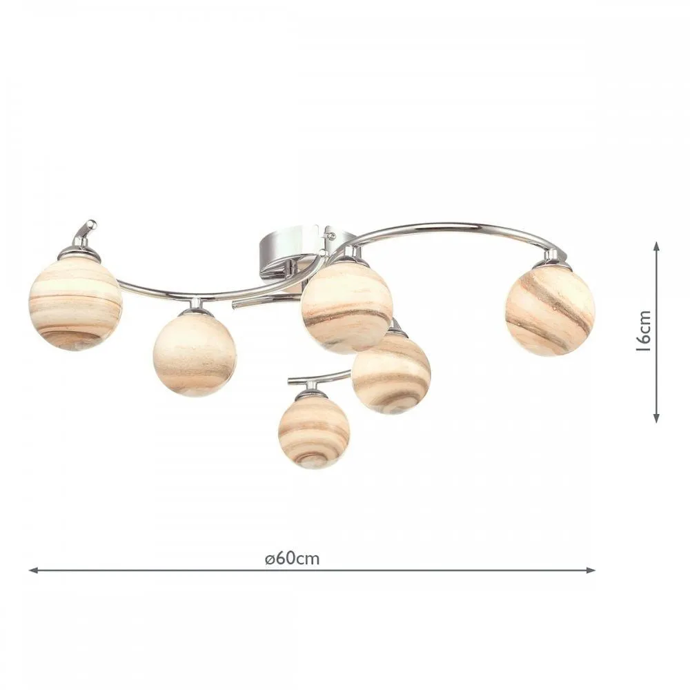 Dar ATI6450-07 | Atiya Semi Flush Light | 6 Light | Polished Chrome & Art Glass