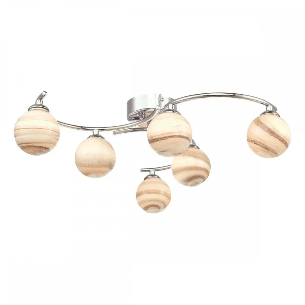 Dar ATI6450-07 | Atiya Semi Flush Light | 6 Light | Polished Chrome & Art Glass