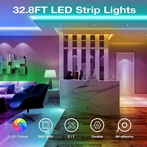 DAYBETTER Led Strip Lights 32.8ft Kit with Remote and Power Supply Color Changing