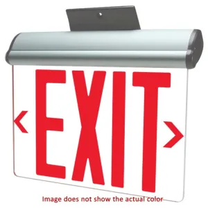 Edge-Lit LED Exit Sign, Single Face Clear with Red Letters, Surface or Recessed Mount, White Finish, Battery Backup Included