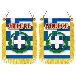 Greece Flag Mini Car Rearview Mirror Flag Banner - 2PC