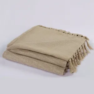 Handwoven Cotton Throw with tassels in Olive Grey 50" x 70" (127 x 177 cm)