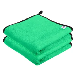 Heart Home Cleaning Towel|Microfiber Reusable Cloths|Highly Absorbent Washable Towel for Kitchen with Hanging Loop|Car|Window|40x40 Cm|Pack of 2 (Green)