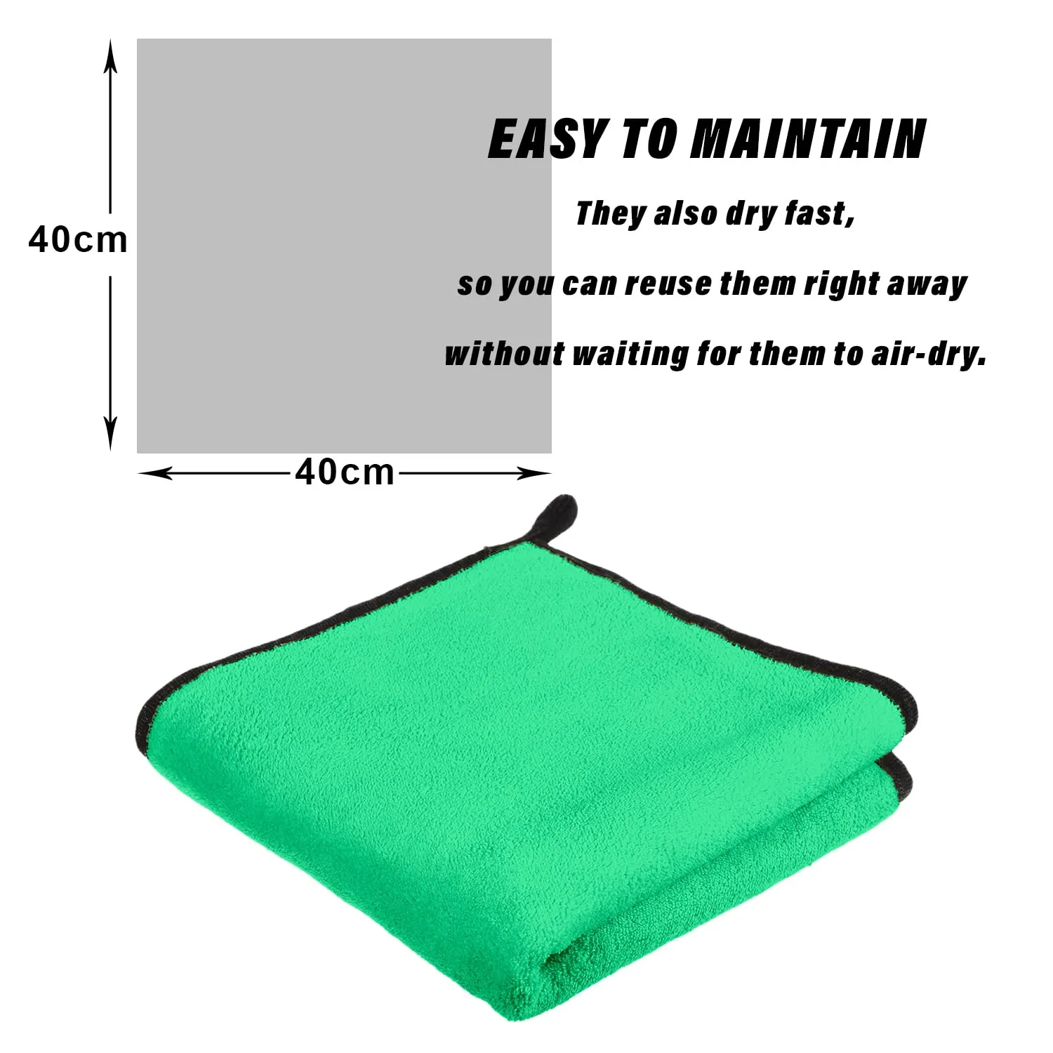 Heart Home Cleaning Towel|Microfiber Reusable Cloths|Highly Absorbent Washable Towel for Kitchen with Hanging Loop|Car|Window|40x40 Cm|Pack of 2 (Green)