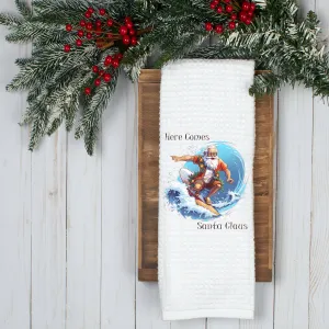 Here Comes Santa Claus Design, Holiday Tea Towel, Christmas Kitchen Décor, Christmas Party Décor, Hostess Holiday Gift