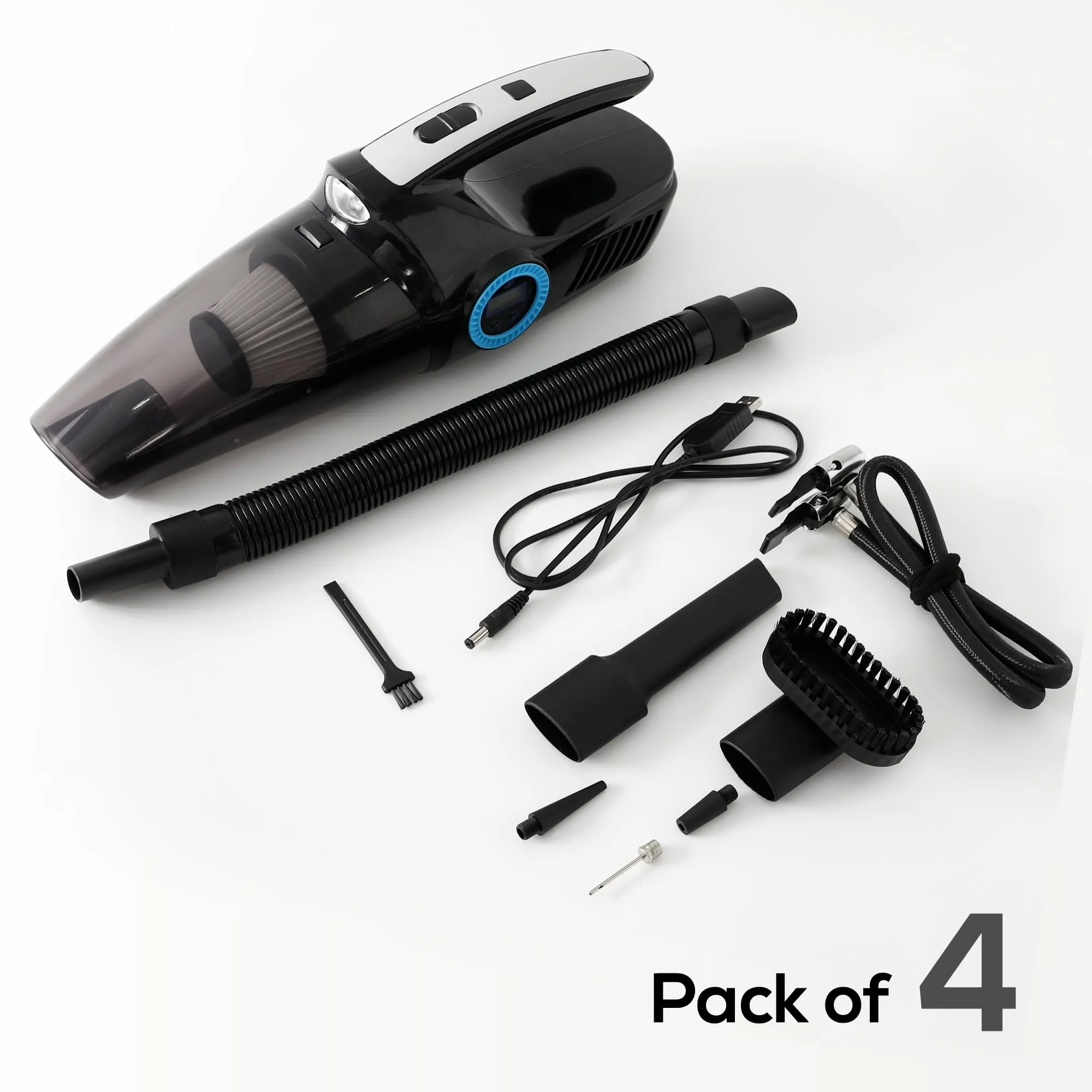 Kuber Industries (Set of 4) Small Vacuum Cleaner for Dust - Wireless Portable Air Duster & Cleaning Machine for Sofa, Bed, Car, Home - with 6 Accessories -Black