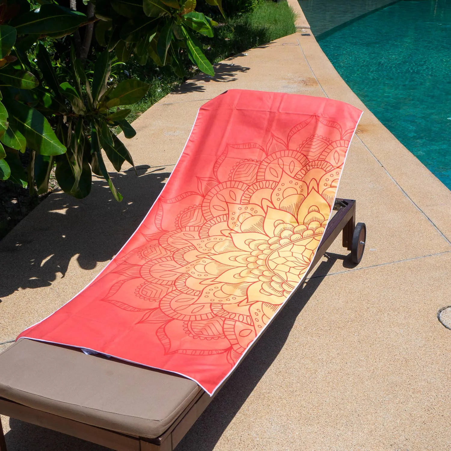 Large Orange Mandala Towel in Travel Bag | Sand-Free Microfiber Beach Towel 30" x 70" with Mesh Bag