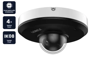 Lorex 2K (4MP) IP Wired Mini PTZ Security Camera with AI Detection and 4x Optical Zoom