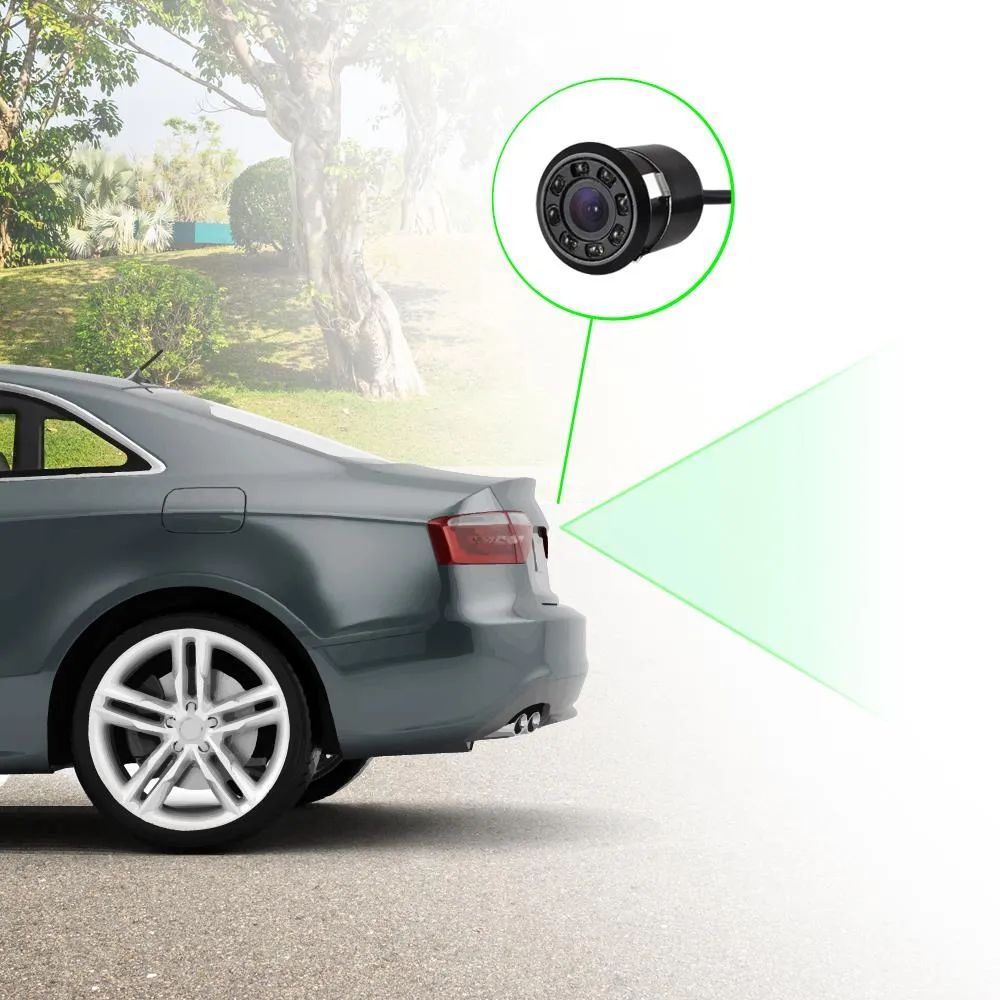 Mini Rearview Backup Parking Assist Camera, Waterproof, Night Vision Leds, Distance Scale Line Display, Flush Mount