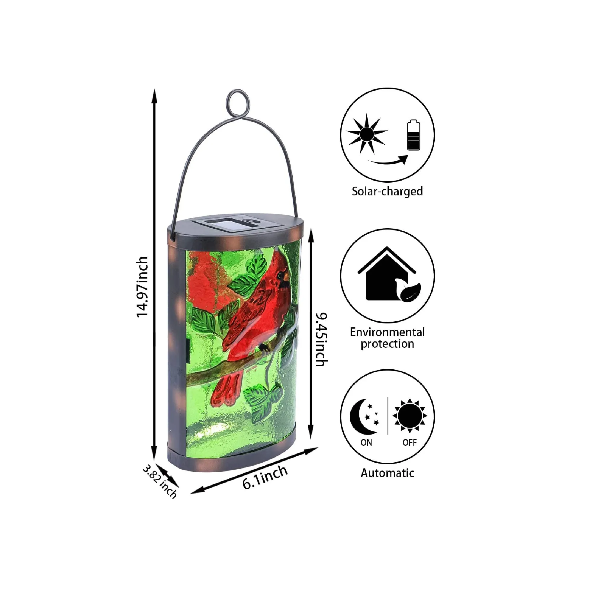 MUMTOP Outdoor Hanging Solar Lantern | Decorative| Waterproof| LED| Cardinal Solar Lights | Outdoor Garden Patio Table Lamp