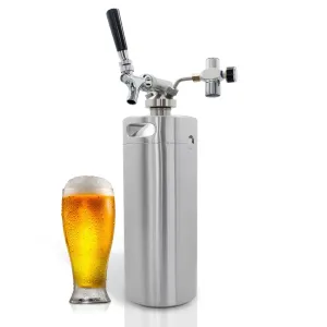 Nutrichef Pressurized Growler Tap System - Stainless Steel Mini Keg Dispenser Portable Kegerator Kit - Co2 Pressure Regulator Keeps Carbonation For Craft Beer, Draft And Homebrew - Pkbrtp100 (128Oz)