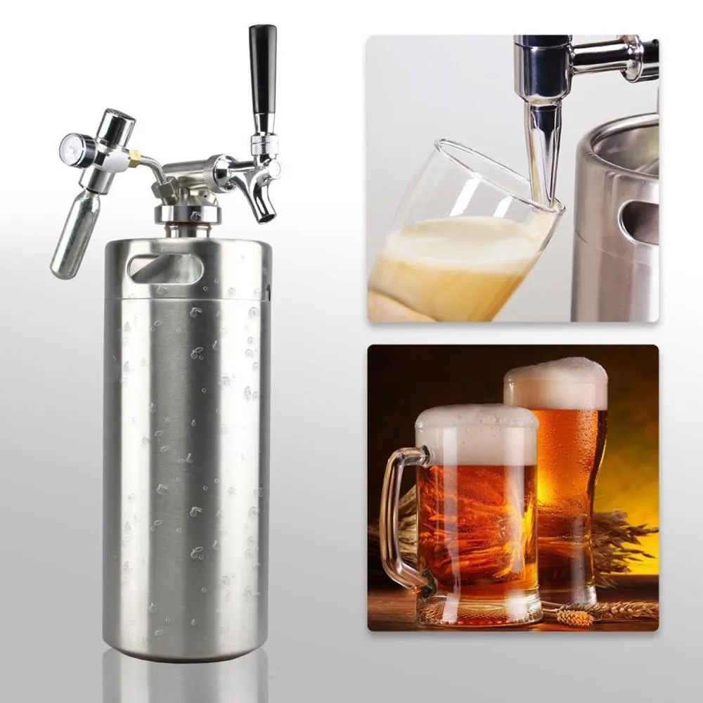 Nutrichef Pressurized Growler Tap System - Stainless Steel Mini Keg Dispenser Portable Kegerator Kit - Co2 Pressure Regulator Keeps Carbonation For Craft Beer, Draft And Homebrew - Pkbrtp100 (128Oz)