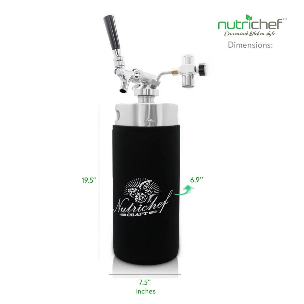 Nutrichef Pressurized Growler Tap System - Stainless Steel Mini Keg Dispenser Portable Kegerator Kit - Co2 Pressure Regulator Keeps Carbonation For Craft Beer, Draft And Homebrew - Pkbrtp100 (128Oz)