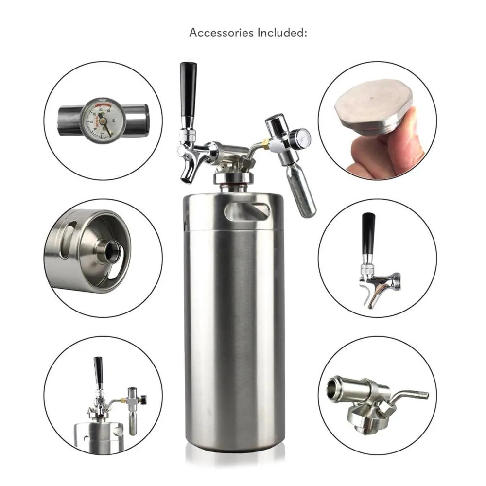 Nutrichef Pressurized Growler Tap System - Stainless Steel Mini Keg Dispenser Portable Kegerator Kit - Co2 Pressure Regulator Keeps Carbonation For Craft Beer, Draft And Homebrew - Pkbrtp100 (128Oz)