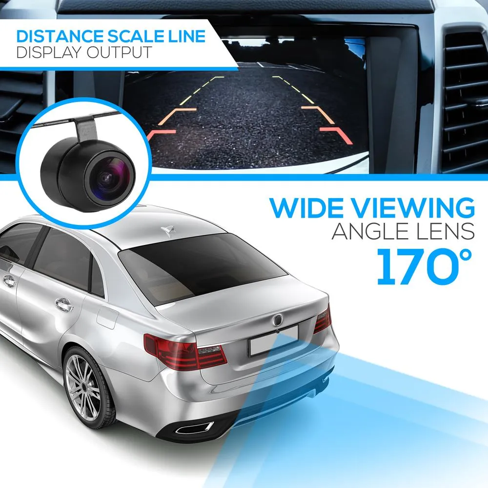 Rearview Backup Camera - Compact Parking / Reverse Car Camera With Night Vision, Distance Scale Lines (Front/Rear Vehicle Mountable)