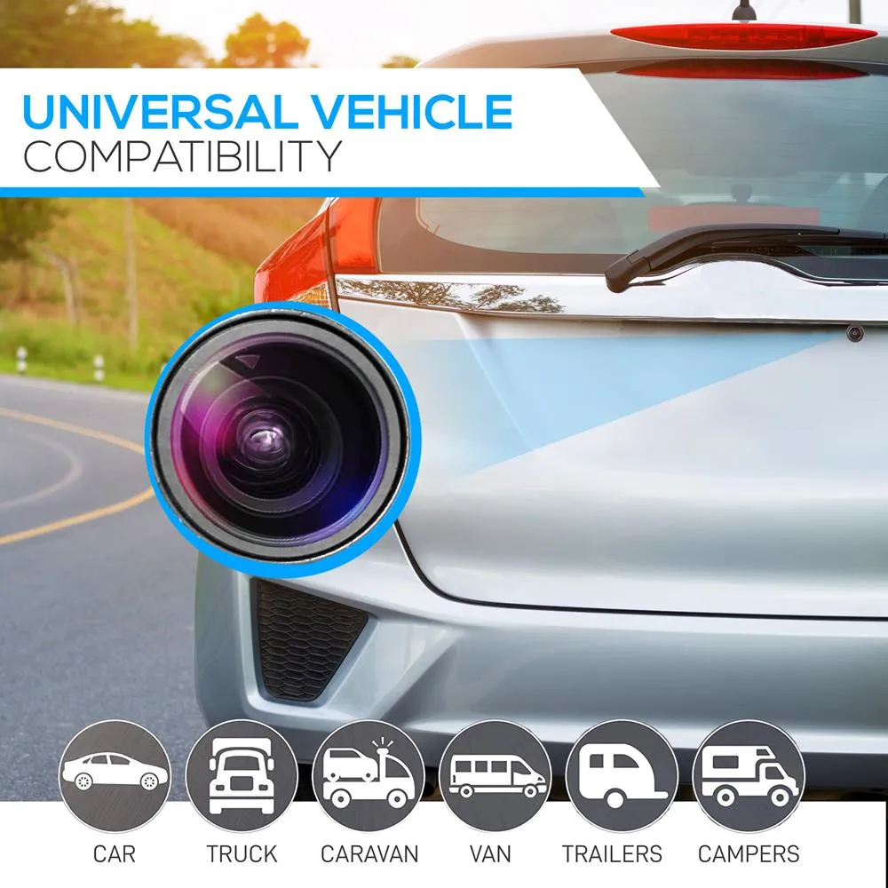 Rearview Backup Camera - Compact Parking / Reverse Car Camera With Night Vision, Distance Scale Lines (Front/Rear Vehicle Mountable)