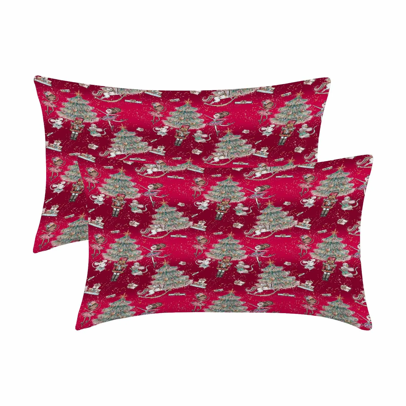 Red Christmas  Peach Skin Pillowcase 20"x12" (One Side Printing)(2 Pack)