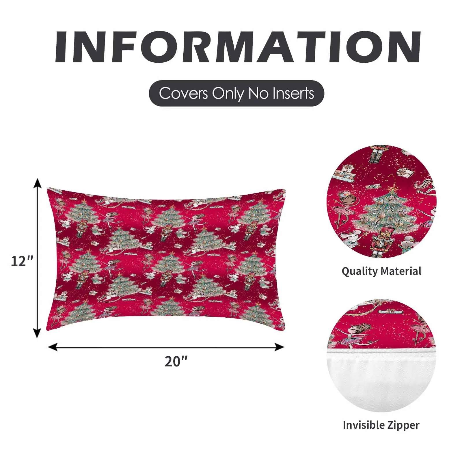 Red Christmas  Peach Skin Pillowcase 20"x12" (One Side Printing)(2 Pack)