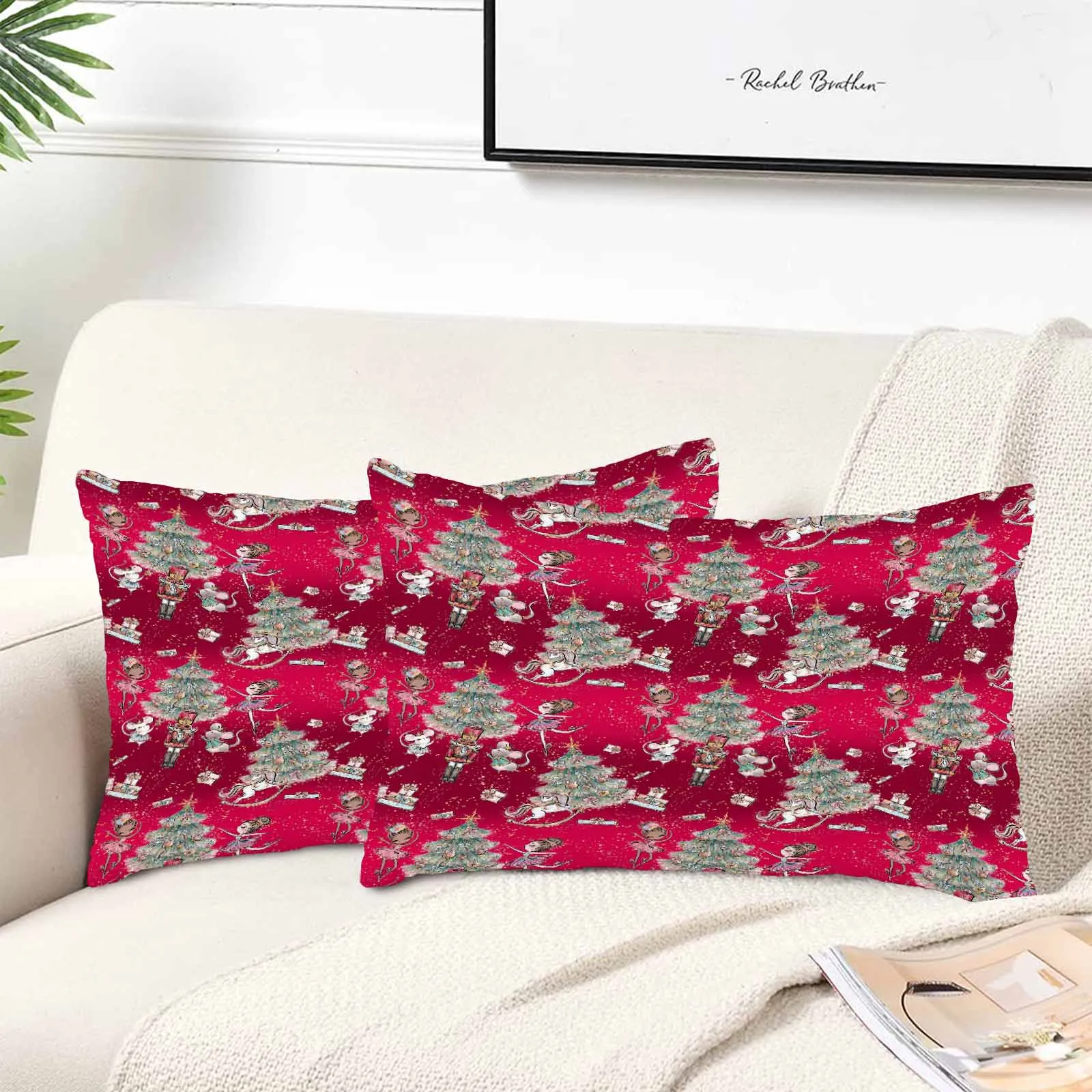 Red Christmas  Peach Skin Pillowcase 20"x12" (One Side Printing)(2 Pack)