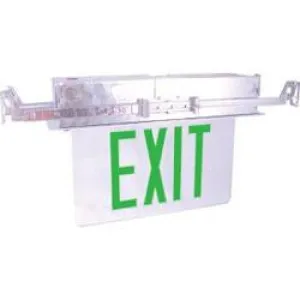 RELZXTE1GCA Recessed Edge-Lit Exit Sign, AC Only, Green/Clear, 120/277V