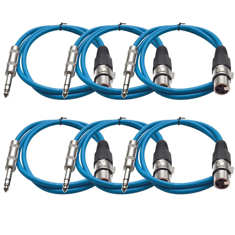 SATRXL-F2 - 6 Pack of Blue 2' XLR Female to TRS Patch Cables