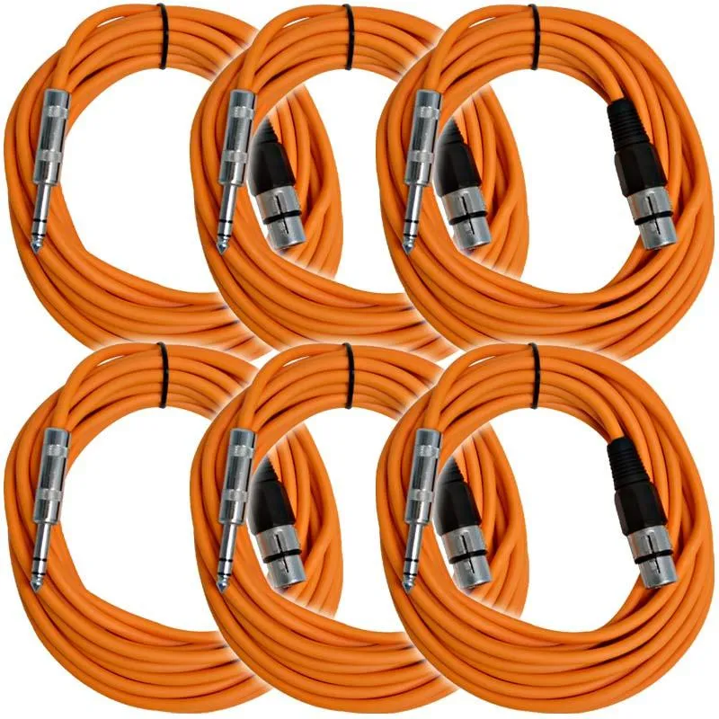 SATRXL-F25 - 6 Pack of Orange 25' XLR Female to TRS Patch Cables